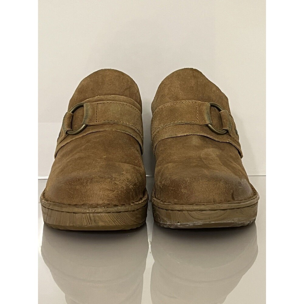 NIB Born Nola 9M Tan Distressed Suede Clogs Leather Open Back